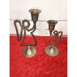 International Silver Co. Set Of‎ 2 Angel Candle Stick Holders Plated